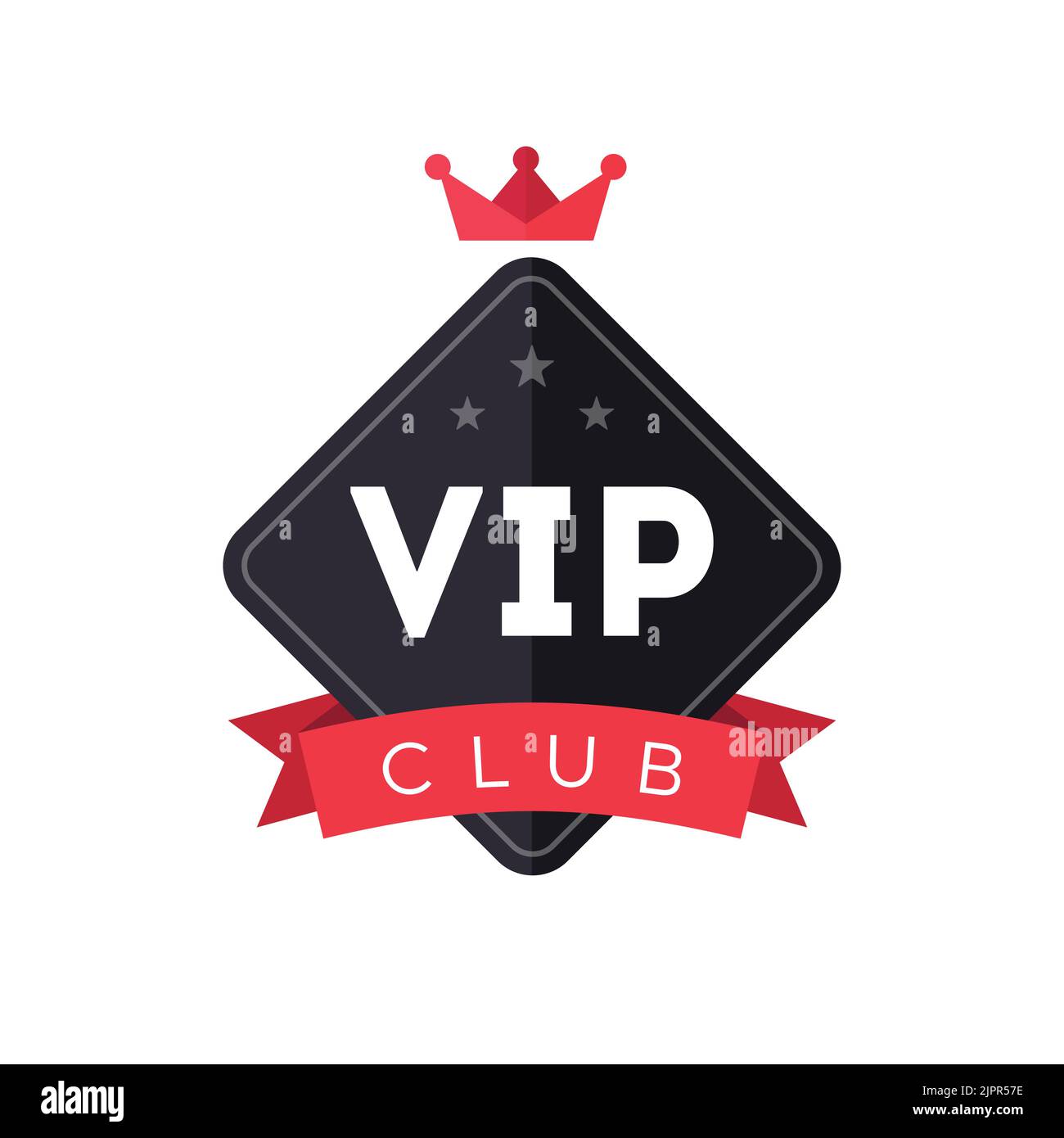 Logo du club VIP. Badge de membre exclusif. Emblème VIP du club avec couronne et ruban rouges. Carte membre Creative Modern. Carte d'accès haut de gamme pour célébrités Illustration de Vecteur