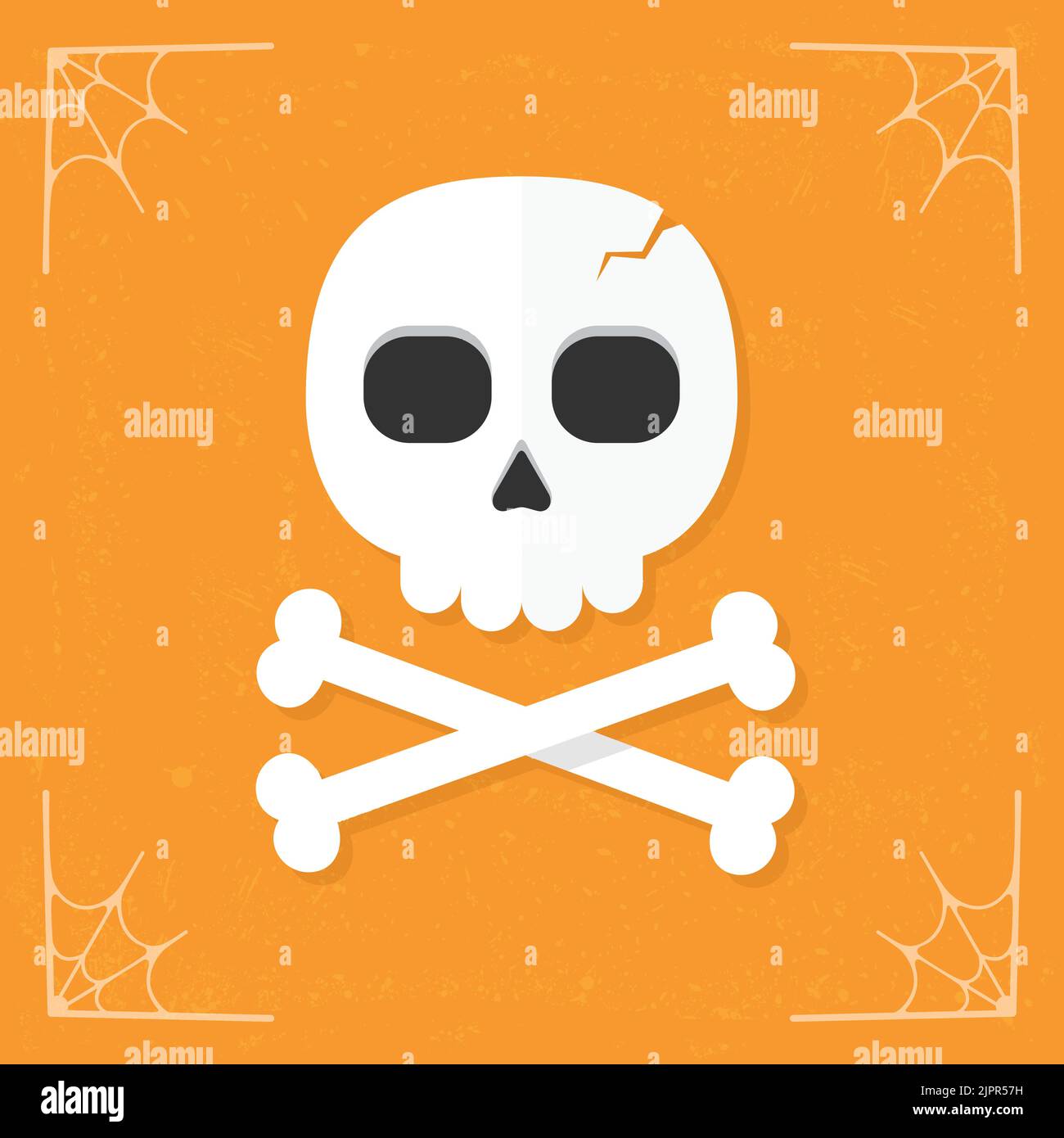 Icône crâne. Crâne fissuré avec des crossos. Icône danger ou poison. Illustration d'Halloween isolée sur fond orange stylisé. Illustration vectorielle Illustration de Vecteur