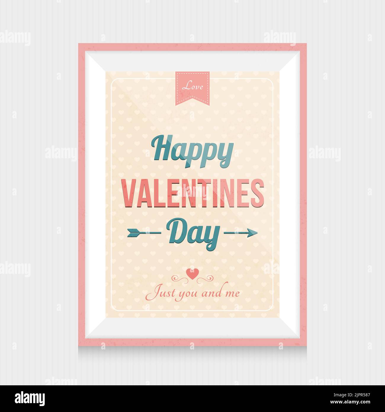 Carte de Saint Valentin heureuse avec ornements, coeurs, ruban et flèche dans le cadre. Illustration vectorielle Illustration de Vecteur