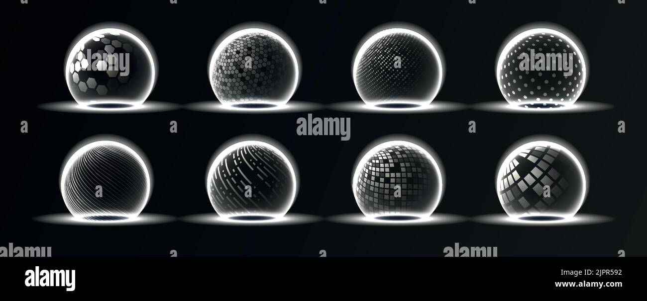 Ensemble monochrome de bouclier sphérique Illustration de Vecteur