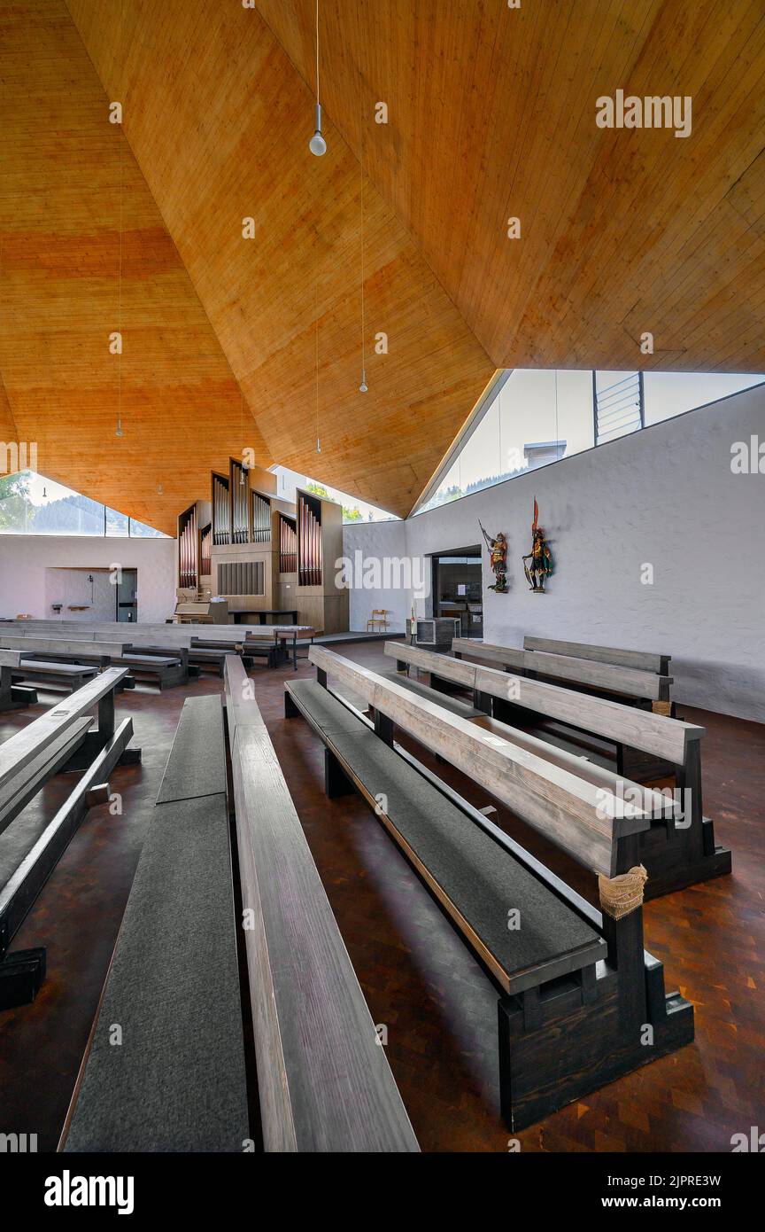 Intérieur avec orgue, église Saint-Georges et Maurice à Seifriedsberg, Allgaeu, Bavière, Allemagne Banque D'Images