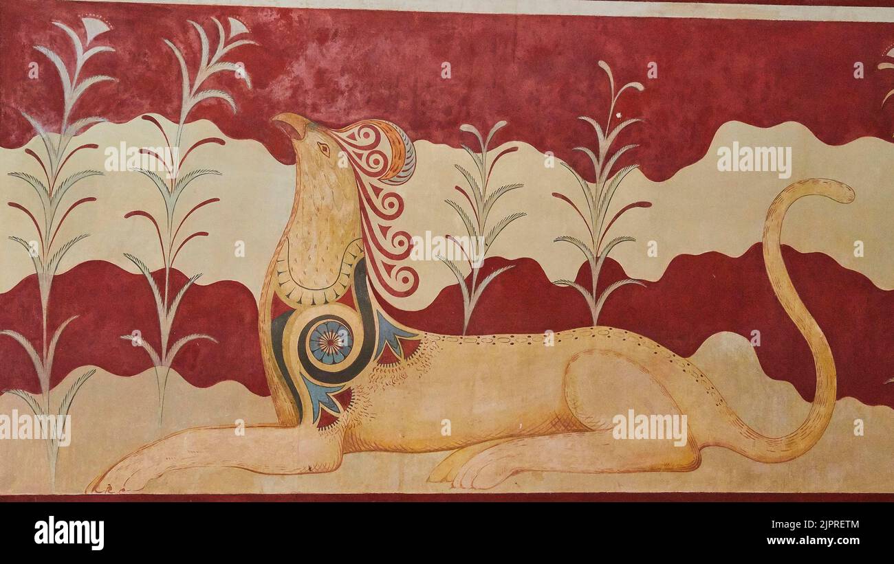 Griffin fresco, Palais de Knossos, Héraklion, Centre de la Crète, île de Crète, Grèce Banque D'Images