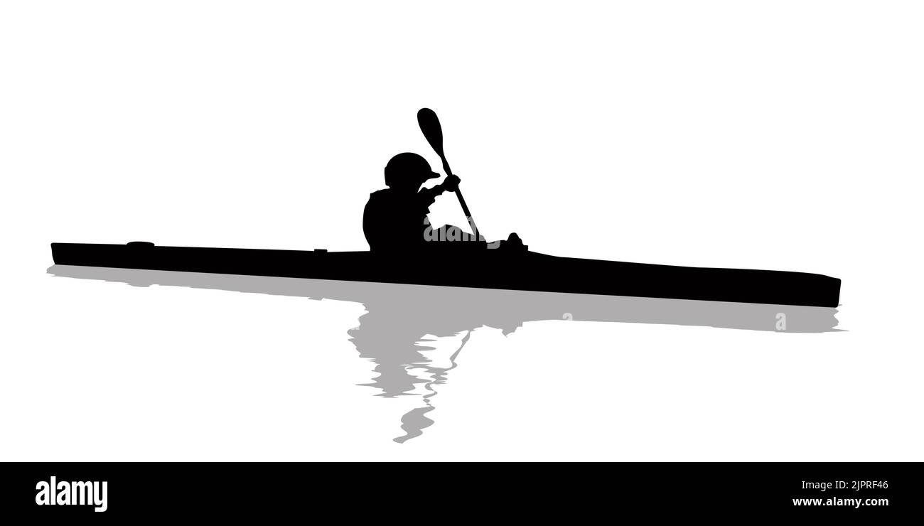 Silhouette sportif Kayak sur fond blanc Banque D'Images