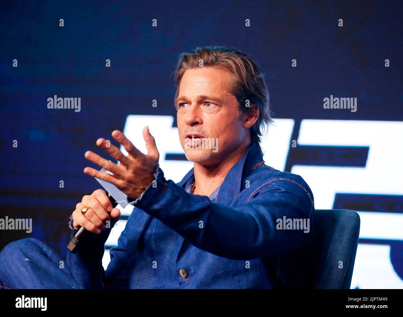 Brad Pitt, 19 août 2022 : Brad Pitt assiste à une conférence de presse pour promouvoir son dernier film 'Bullet train' à Séoul, Corée du Sud. Le film sera sorti en Corée du Sud sur 24 août. (Photo de Lee Jae-Won/AFLO) (CORÉE DU SUD) Banque D'Images