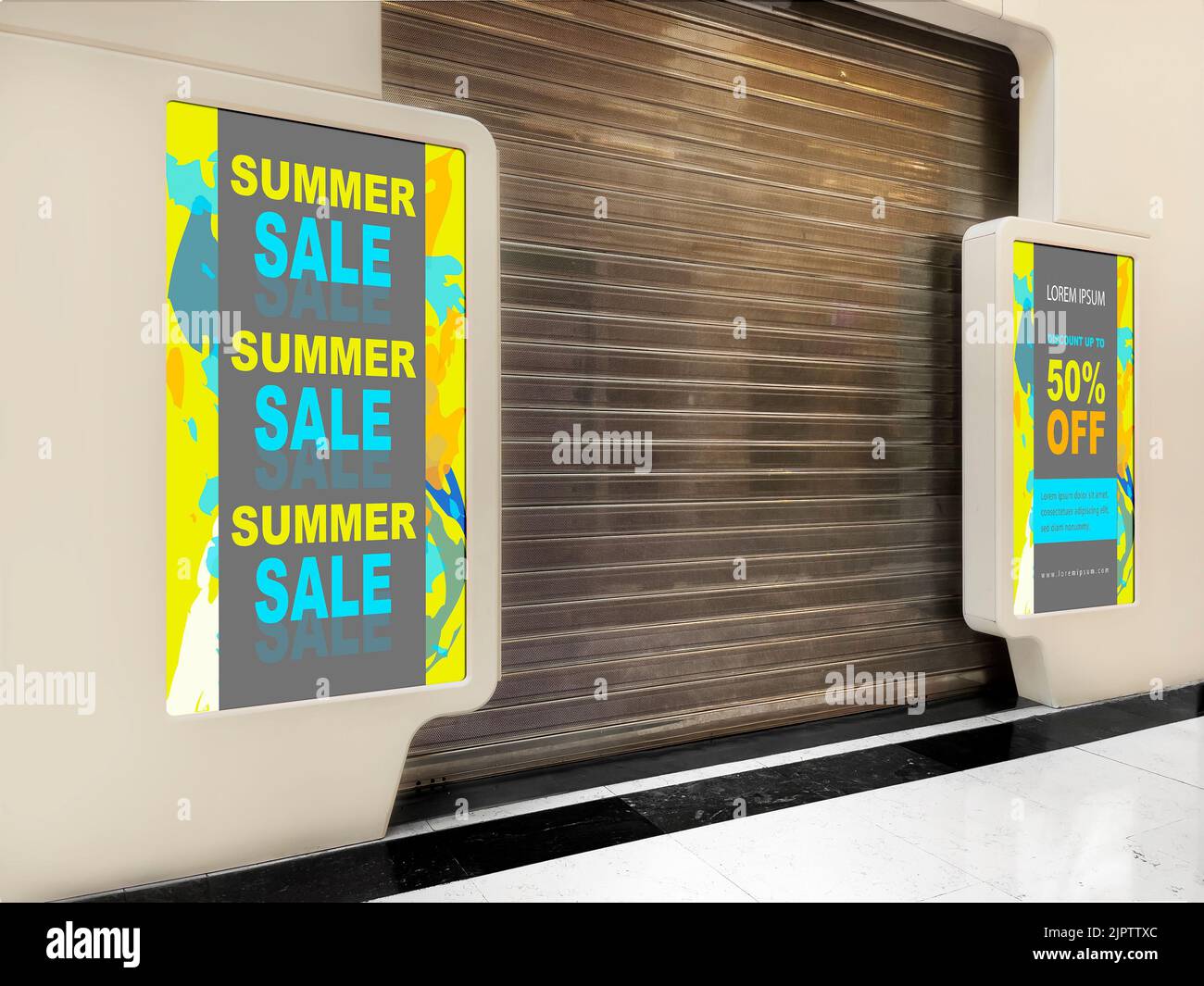 Panneau d'affichage vierge électronique dans un grand magasin commercial, maquette et concept publicitaire Banque D'Images