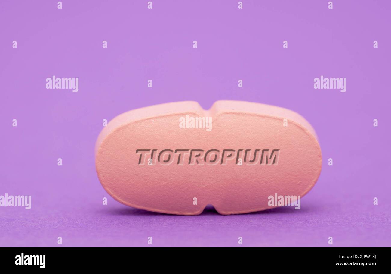 Tiotropium médicaments pharmaceutiques comprimés espace de copie. Concepts médicaux. Banque D'Images