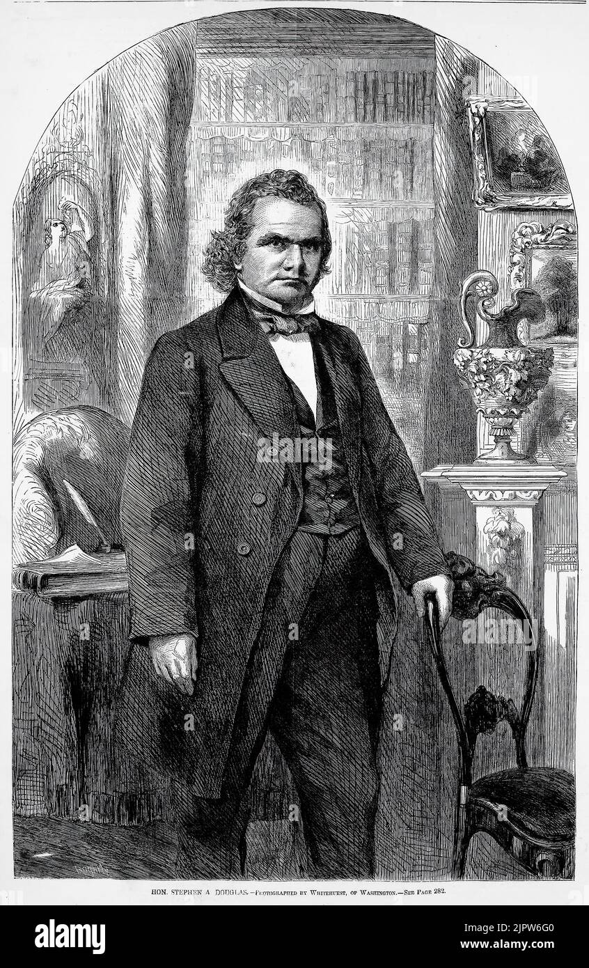 Portrait de Stephen Arnold Douglas (1860). Illustration du 19th siècle du journal illustré de Frank Leslie Banque D'Images