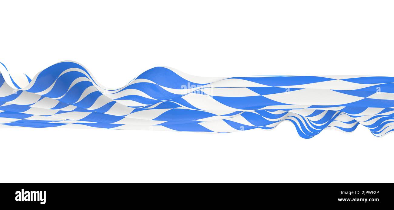 Illustration vectorielle d'un drapeau à carreaux abstrait bleu et blanc avec effet d'onde sur fond blanc. Vue panoramique. Banque D'Images