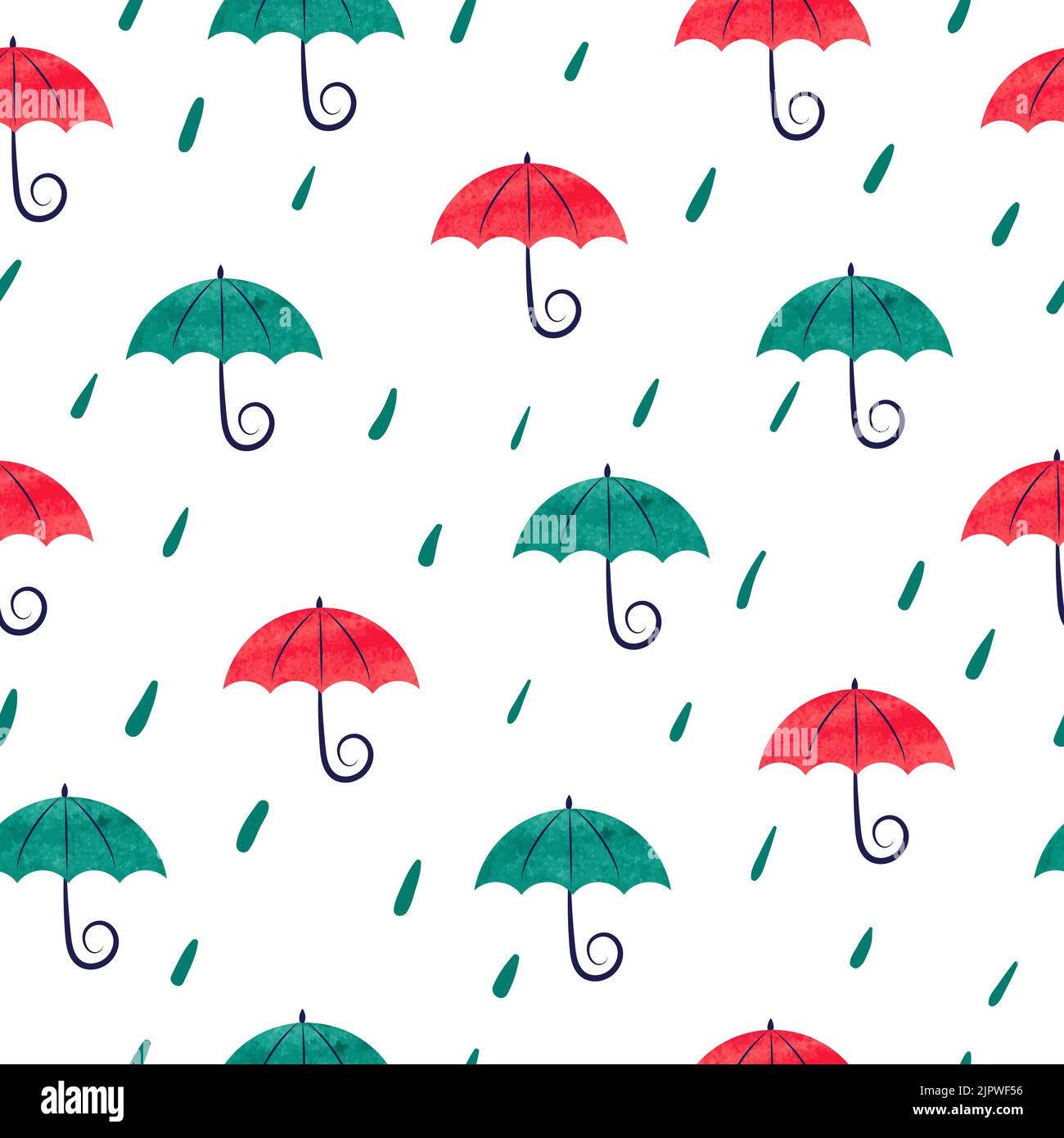 Motif sans couture avec parasols colorés à l'aquarelle. Arrière-plan de pluie. Gouttes de pluie et parasols isolés sur blanc Illustration de Vecteur