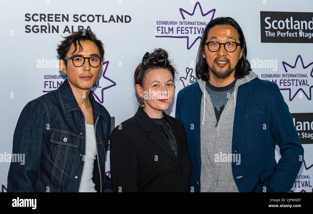 Édimbourg, Écosse, Royaume-Uni, 17th août 2022. Après la première européenne de Yang : au Festival International du film d'Édimbourg à vue Omni avec Justin H. min, un acteur, qui joue un android, Kristy Matheson, directrice du FEI et Kogonada. Crédit : Sally Anderson/Alay Live News Banque D'Images