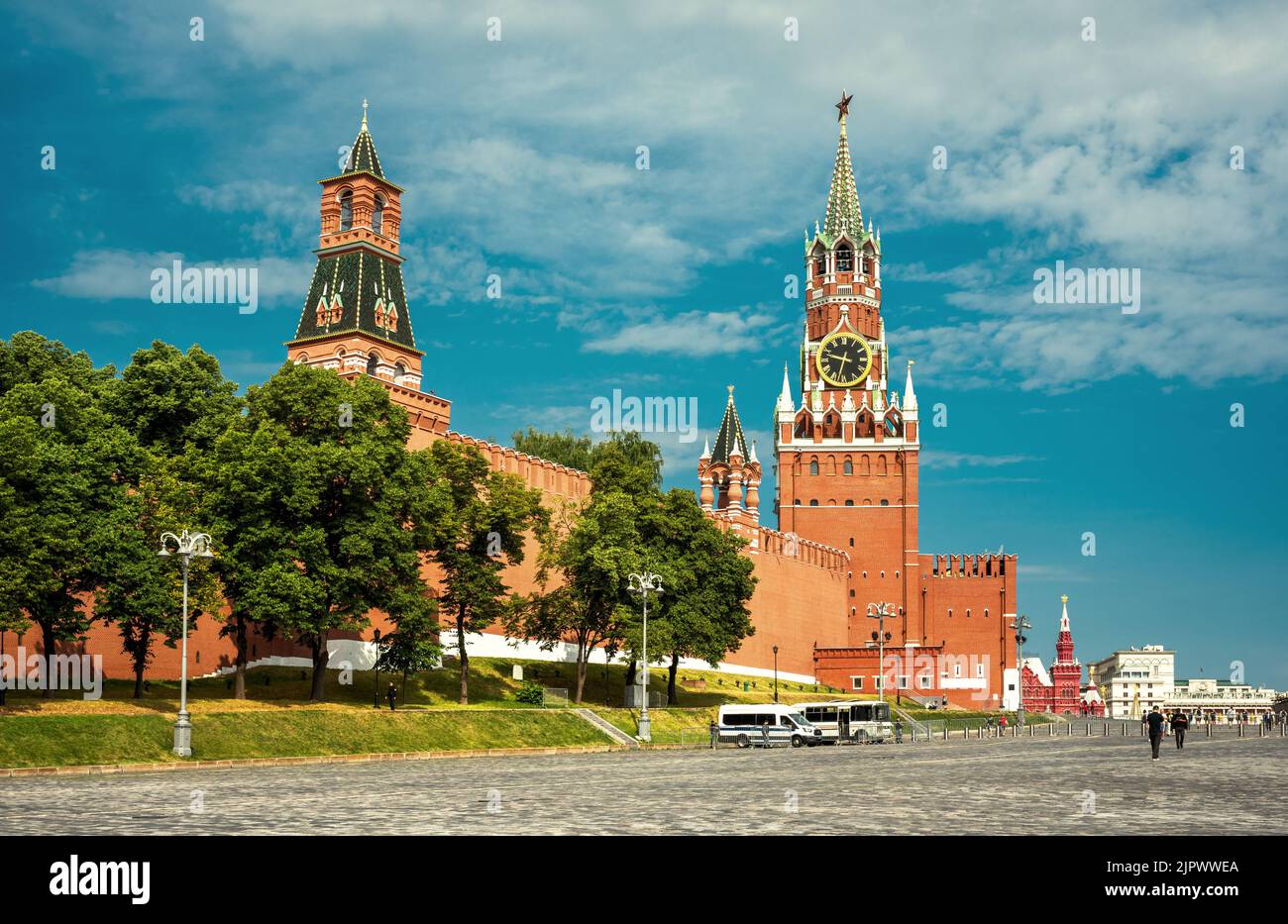 Moscou Kremlin sur la place Rouge, Russie. Paysage de la place historique, vieux Nice point de repère de Moscou. Vue panoramique sur la destination du voyage, célèbre monumen russe Banque D'Images