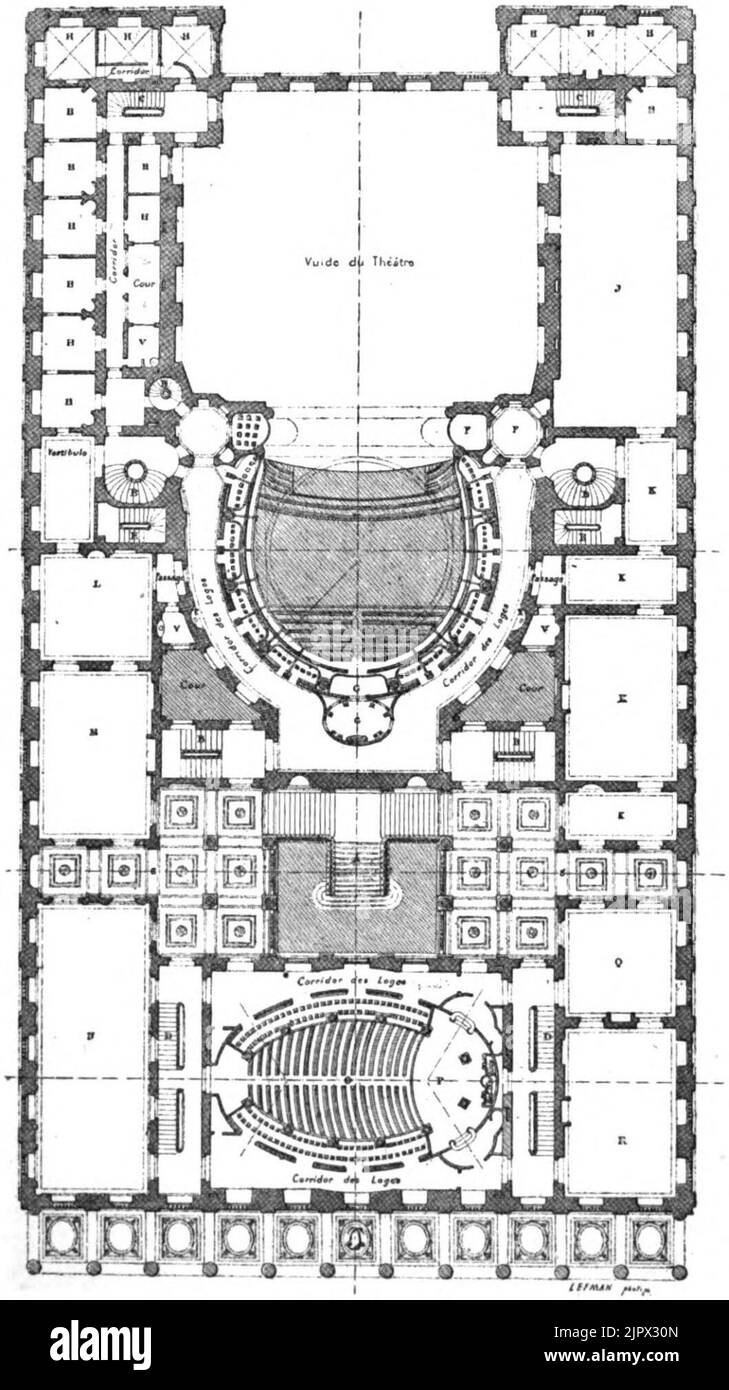 Théâtre de Bordeaux plan au niveau des secondes des loges - Marionneau 1881 Banque D'Images