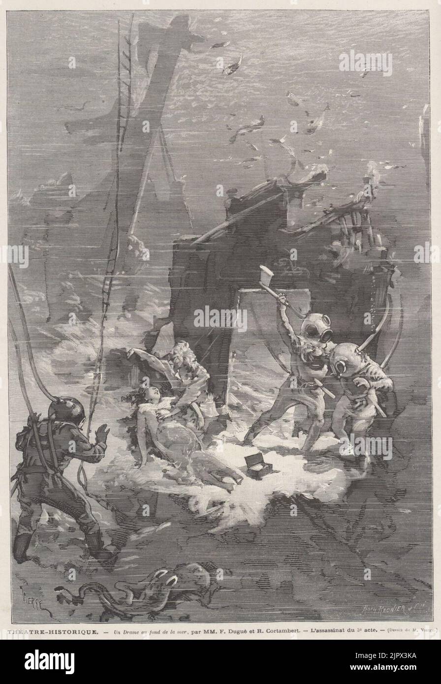 Le théâtre-historique - Un drame au fond de la mer, par MM. F. Dugué et R. Cortambert - L'assassinat du 3e acte Banque D'Images