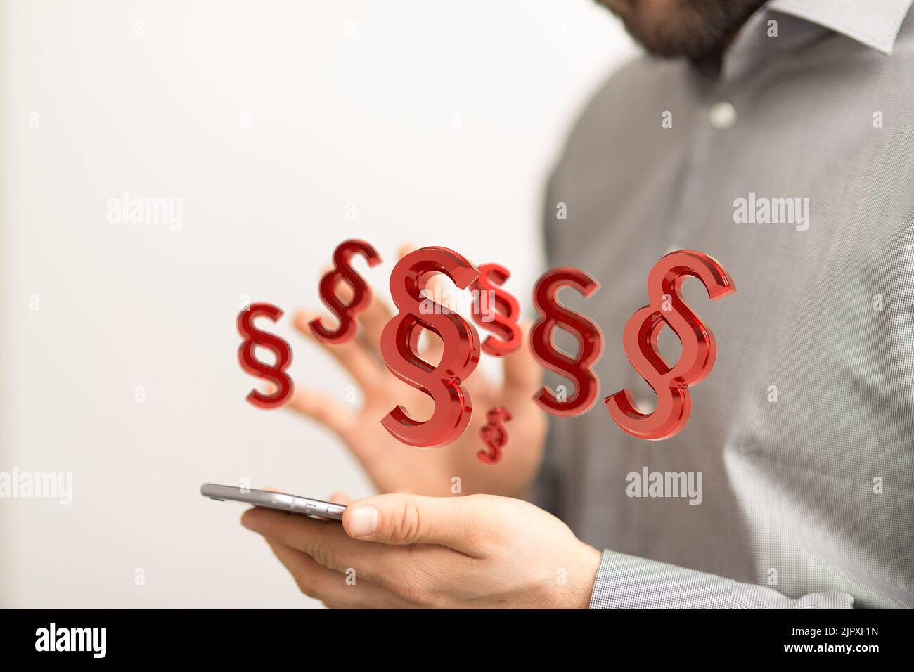 3D icônes de paragraphe affichées flottant au-dessus de l'écran d'un smartphone Banque D'Images