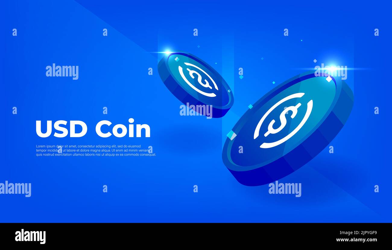 Bannière pièce USD ou pièce USDC. USD coin numérique stablecoin avec fond de bannière crypto-monnaie concept. Illustration de Vecteur