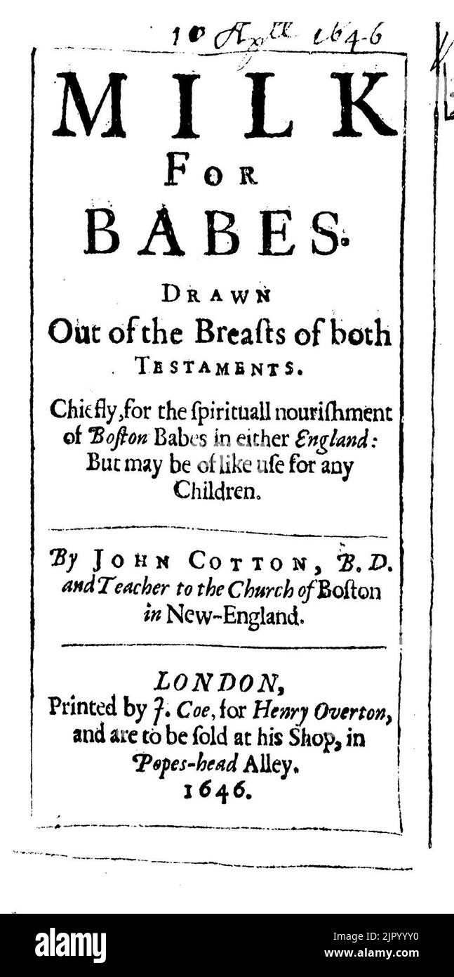 Page de titre Londres 1646 lait pour Babes Banque D'Images