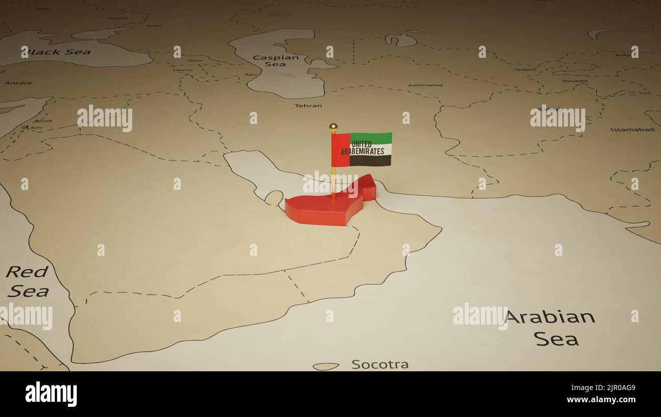 3D carte des Émirats arabes Unis avec modèle de bannière de liberté. Bandeaux publicitaires Web pour la promotion sur les réseaux sociaux Banque D'Images