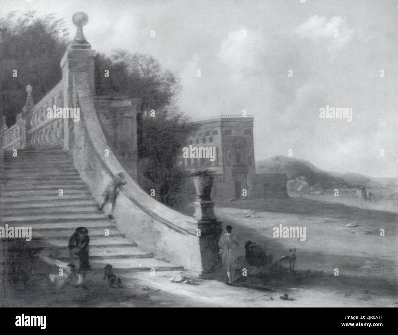Toegeschreven aan Johann Wilhelm Baur - Kasteel met le piège aan een meer Banque D'Images
