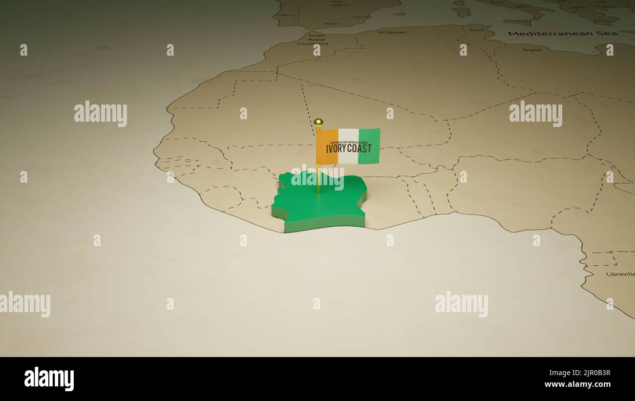 Côte d'Ivoire 3D conception de carte avec un poste de la liberté. Bandeaux publicitaires Web - modèle de publication sur les médias sociaux. Banque D'Images