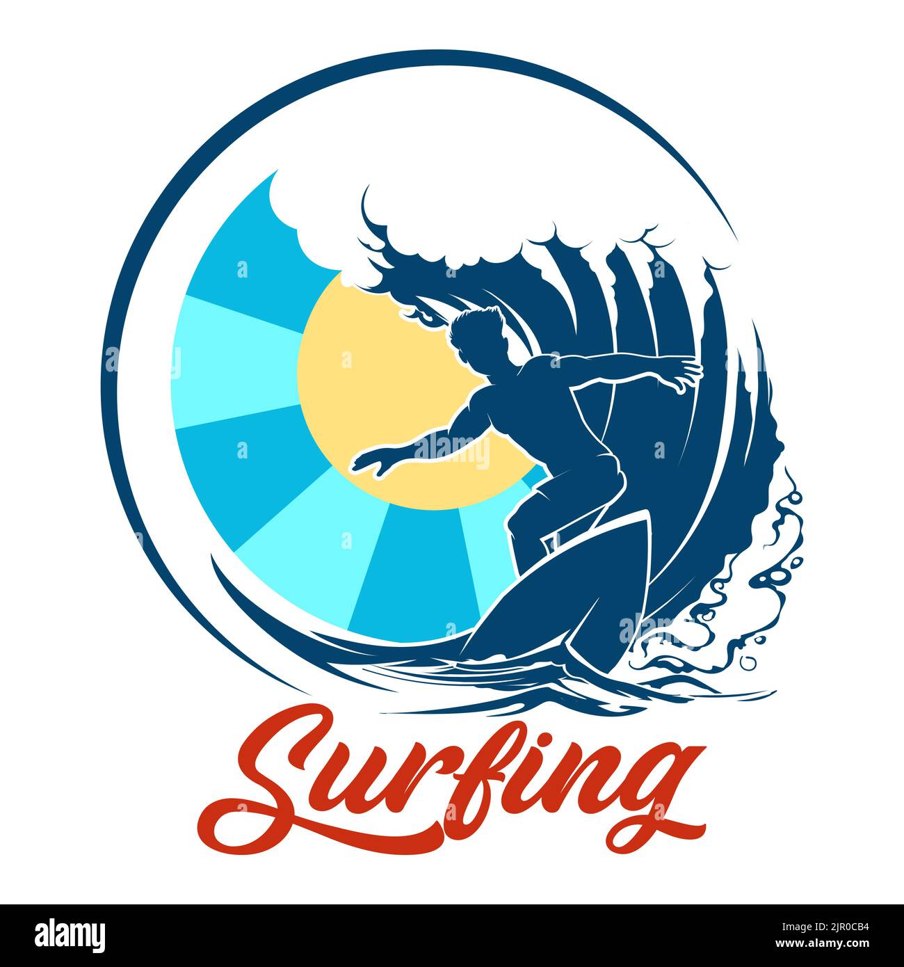 Surfeur sur la vague. Emblème du surf coloré. Illustration vectorielle isolée sur fond blanc Illustration de Vecteur