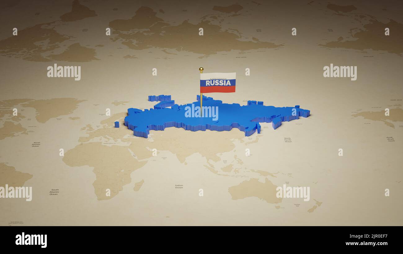 Russie carte et drapeau design 3D rendu, heureux jour de l'indépendance avec fond de médias sociaux. Banque D'Images