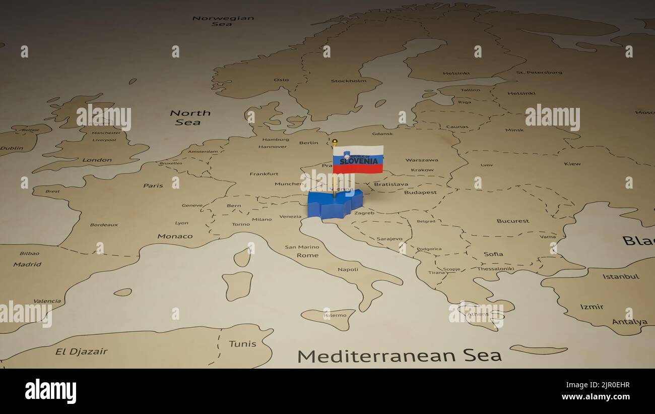 Slovénie carte et drapeau design 3D rendu, heureux jour de l'indépendance avec fond de médias sociaux. Banque D'Images