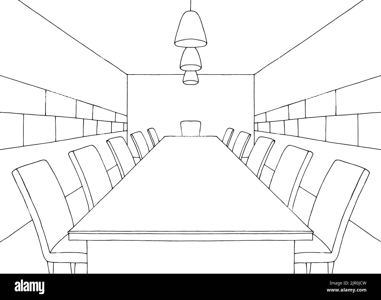 Salle de conférence bureau intérieur graphique noir blanc dessin illustration vecteur Illustration de Vecteur