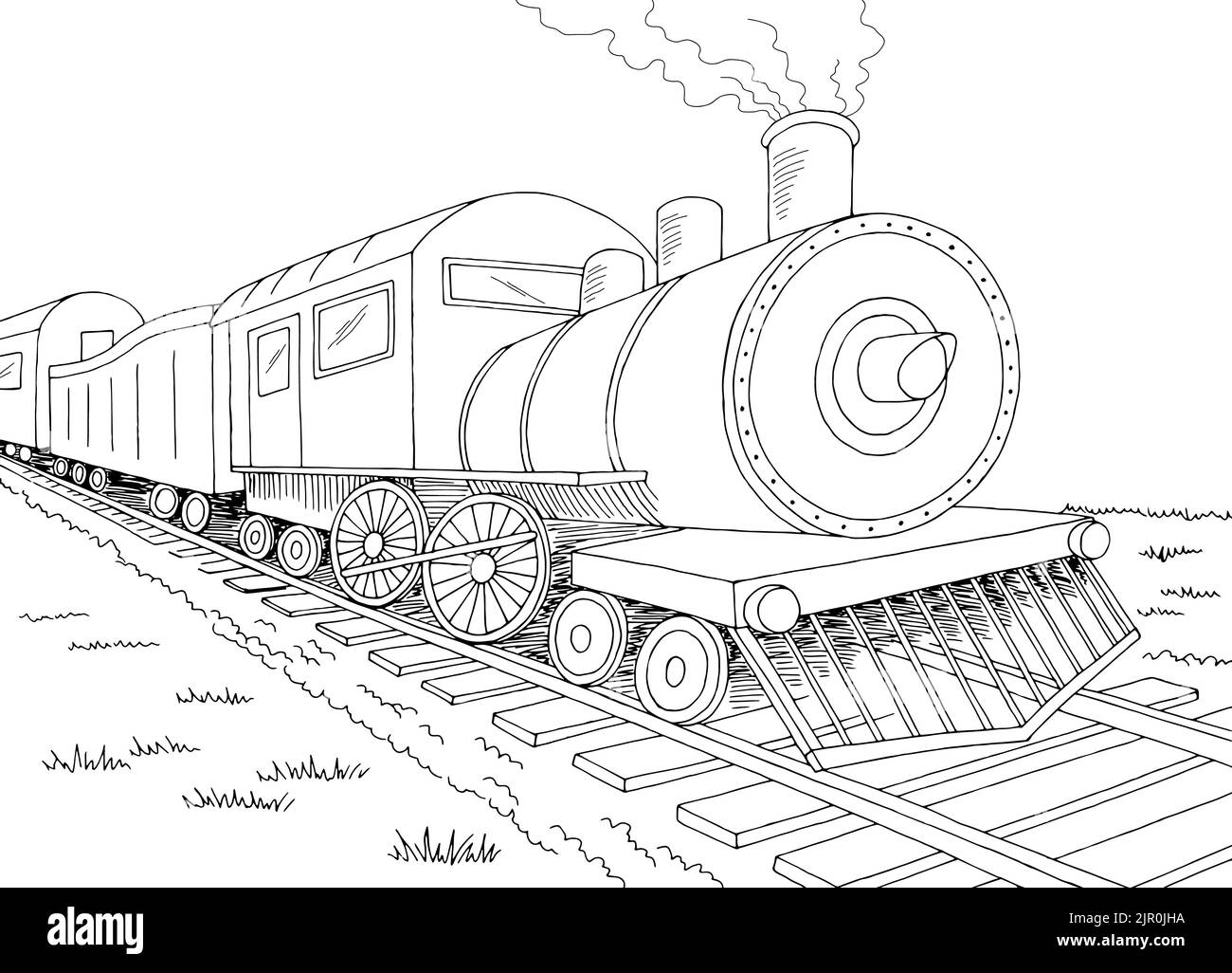 Ancien graphique de voyage en train noir blanc esquisse illustration vecteur Illustration de Vecteur