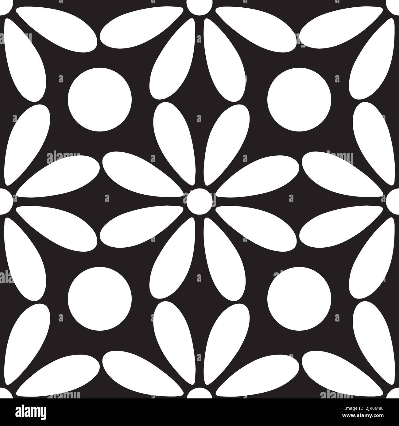 Ensemble vectoriel de fleurs abstraites. Sans couture motif floral ornemental dans le style de nombreuses sortes de fleurs sur fond noir et blanc. Illustration de Vecteur