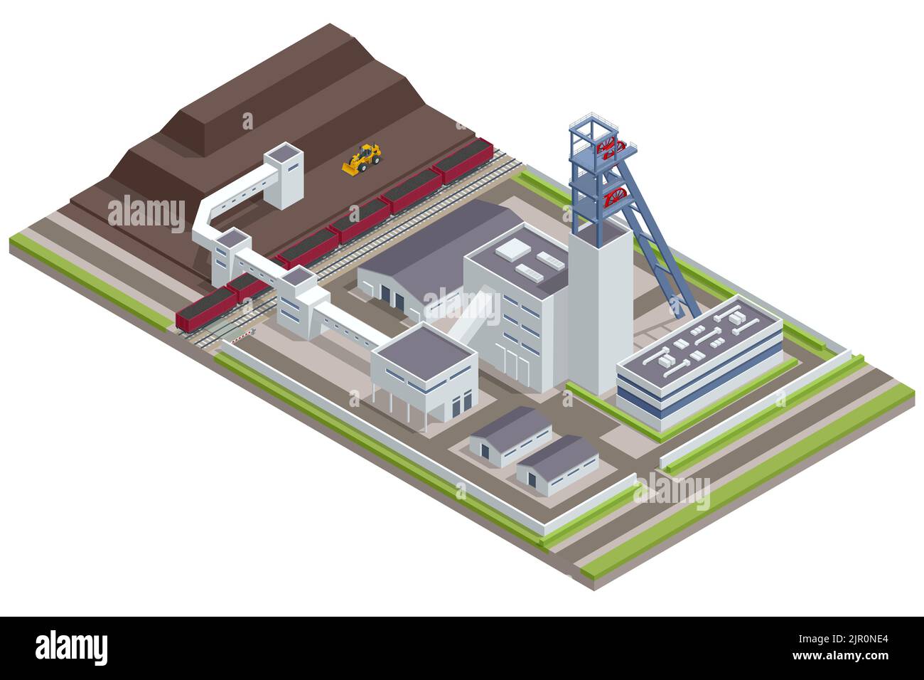 Usines isométriques ou usines industrielles, industrie lourde. Extraction de charbon. Concept industriel. Bâtiments miniers. Illustration de Vecteur