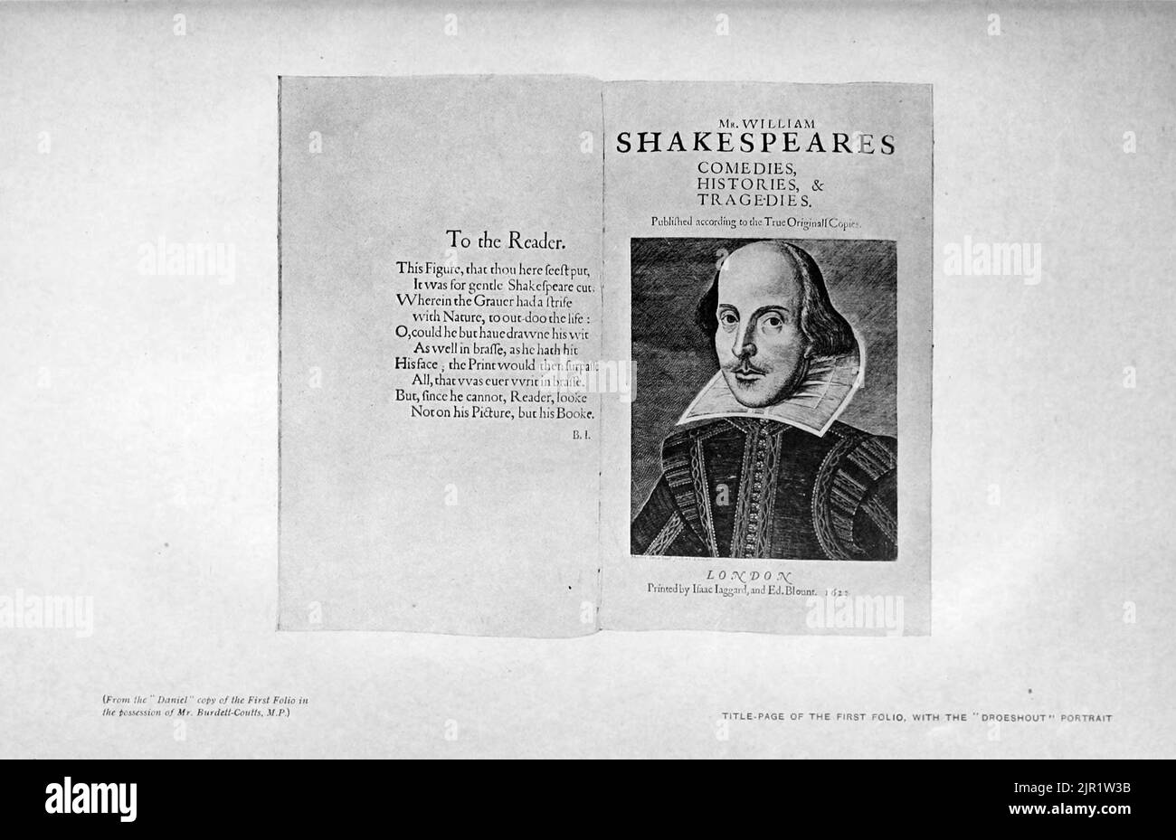 Page de titre du premier Folio avec le Droshout Portrait du livre "Shakespeare dans l'art pictural" de Salaman, Malcolm Charles, 1855-1940; Holme, Charles, 1848-1923 Date de publication 1916 Publisher London, New York [etc.] : 'The Studio' ltd. Banque D'Images