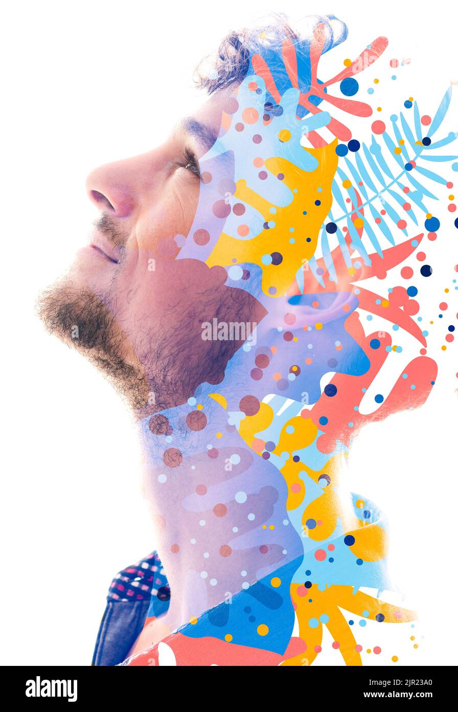 Graphiques numériques combinés à un portrait Banque D'Images
