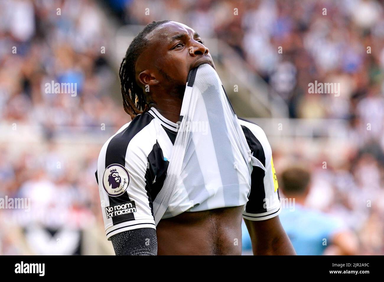 Allan Saint-Maximin, de Newcastle United, réagit lors du match de la Premier League à St. James' Park, à Newcastle. Date de la photo: Dimanche 21 août 2022. Banque D'Images