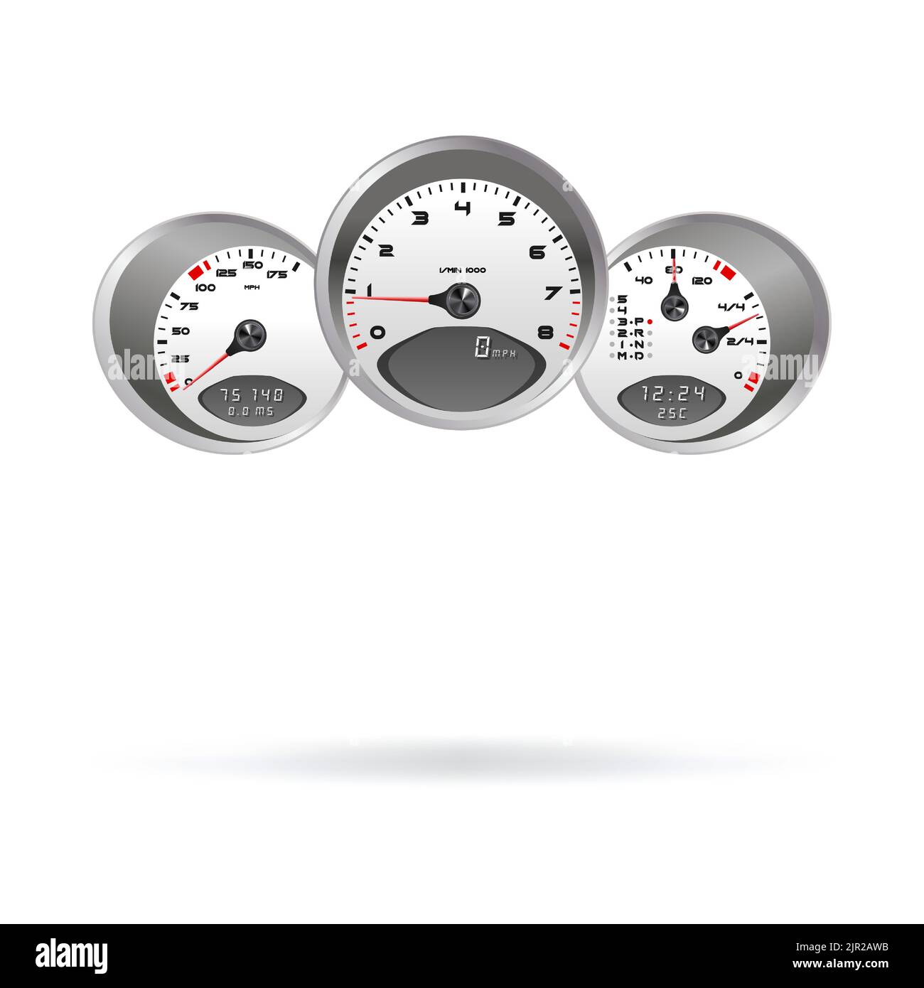 Illustration vectorielle, indicateur de vitesse de la voiture sur le tableau de bord, icône réaliste 3D sur le volant Illustration de Vecteur