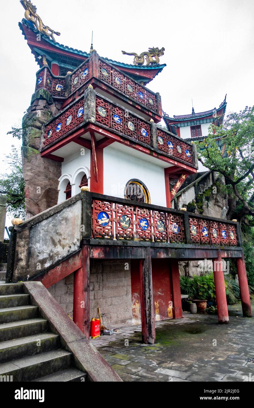 Passerelle vers la Pagode Shibaozhai en Chine Banque D'Images