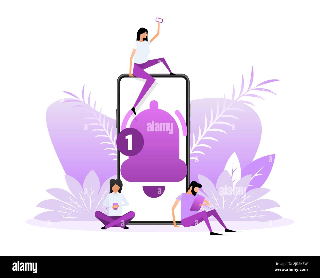 Sonnerie de notification de message avec les personnes. Icône de vecteur de calendrier. Illustration plate. Icône de réseau social Illustration de Vecteur