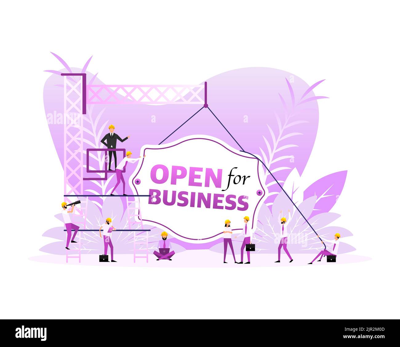 Ouvert pour les enseignes d'affaires, beaucoup de personnes. Illustration vectorielle Illustration de Vecteur