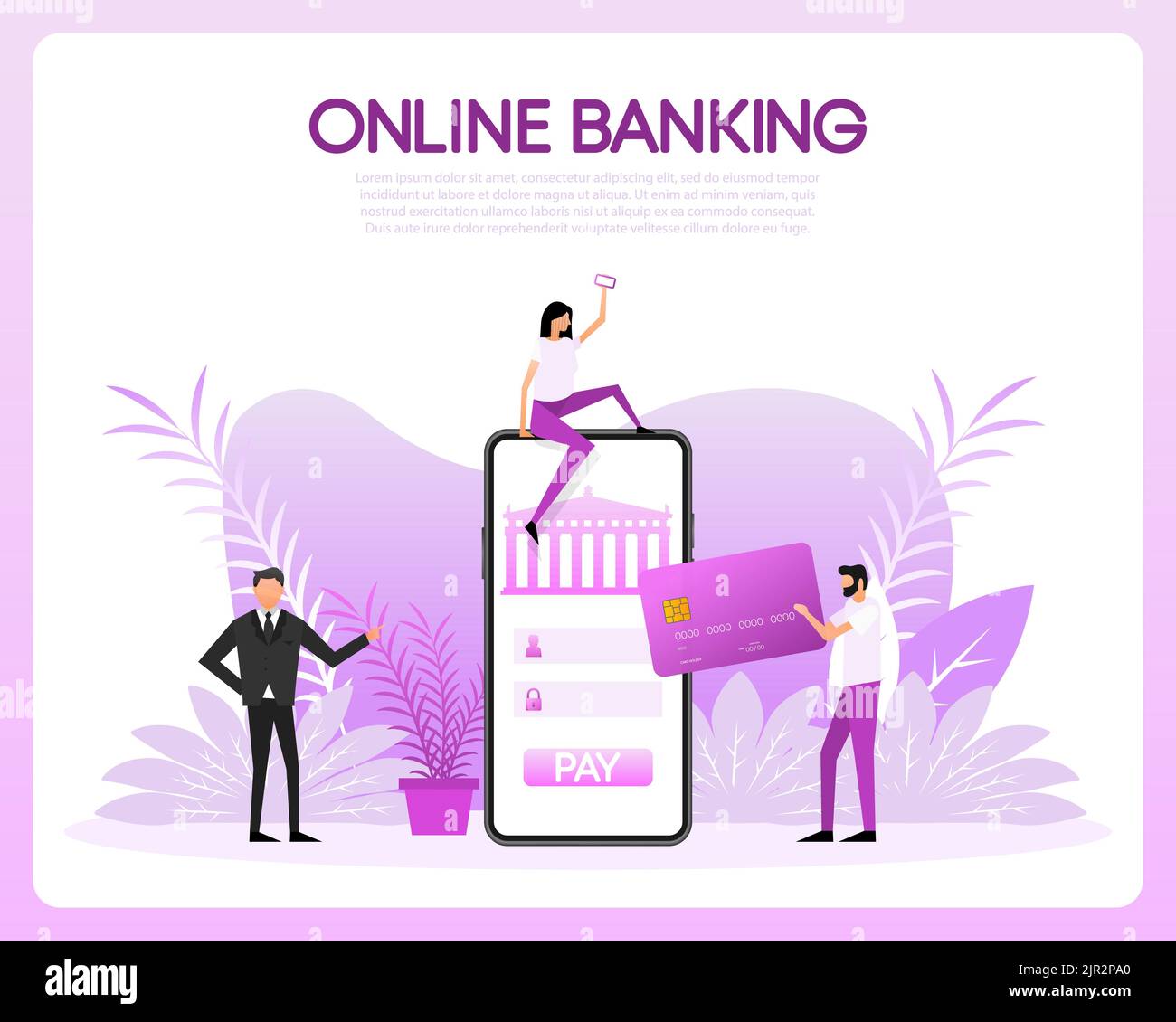 Services bancaires par Internet, paiement mobile, services bancaires en ligne. Paiement du service public, restaurant bancaire Illustration de Vecteur