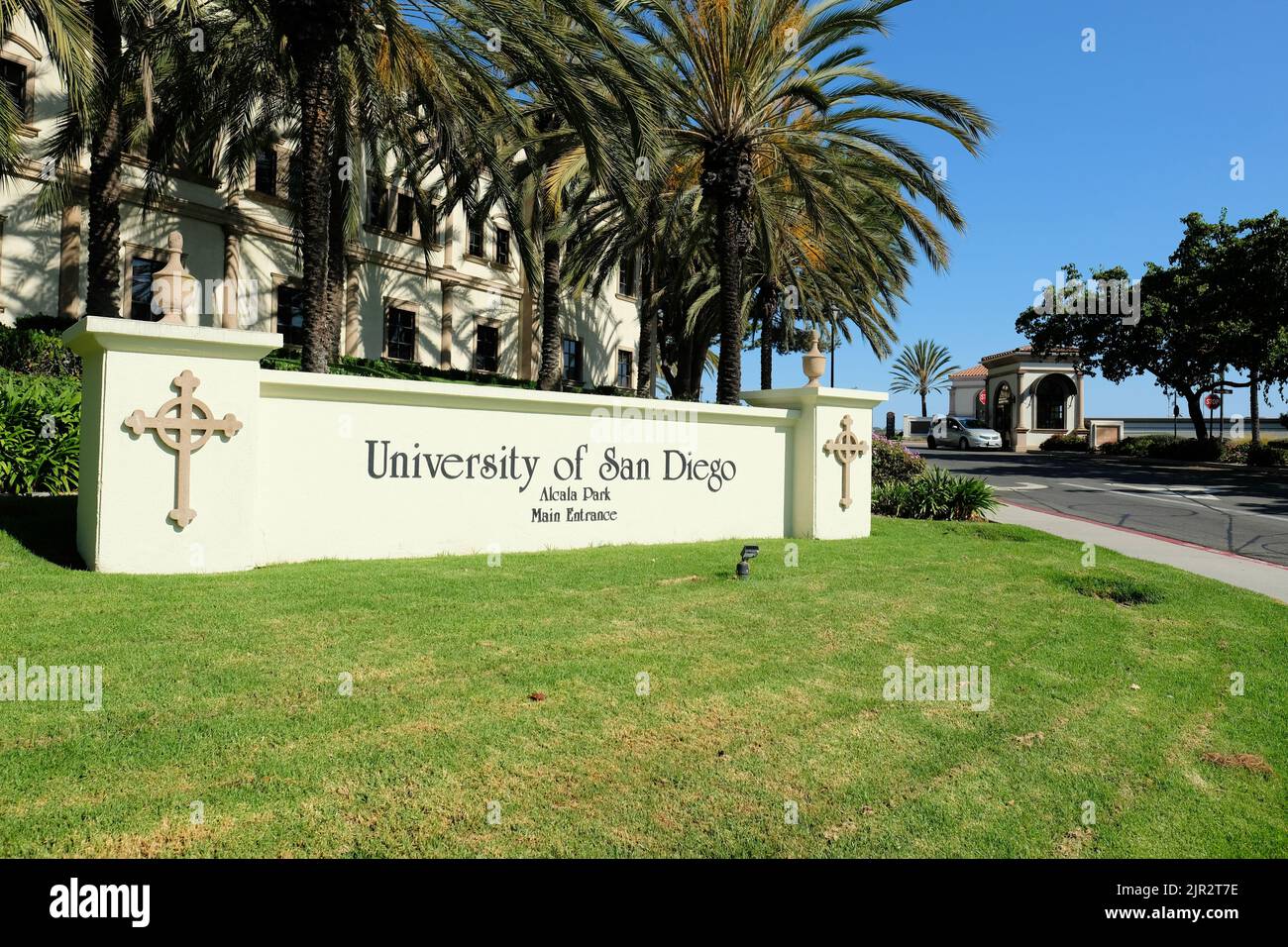 Panneau à l'entrée principale du parc Alcala de l'Université de San Diego, à San Diego, Californie; enseignement supérieur, religieux, Université catholique. Banque D'Images