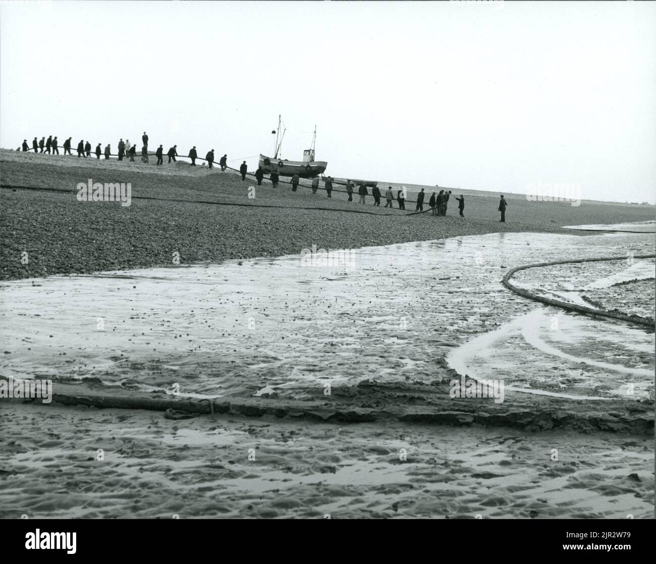 Pose des câbles de rail 1961 Banque D'Images