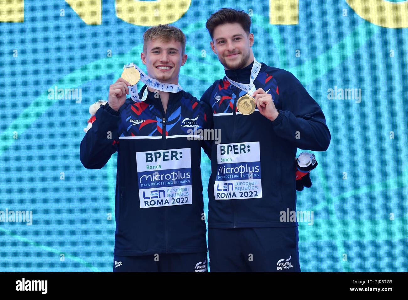 Rome, . 21st août 2022. Lorenzo Marsaglia, Giovanni Tocci (ITA) Médaille d'argent synchronisée 3m tremplin lors des Championnats d'Europe de natation Rome 2022. Rome 21st août 2022 Photographer01 crédit: Agence de photo indépendante/Alamy Live News Banque D'Images