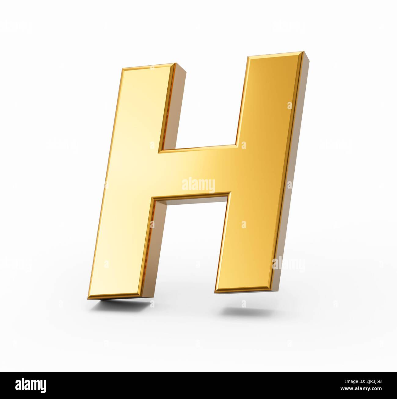 Illustration en 3D d'une lettre H de l'alphabet doré sur un fond blanc isolé Banque D'Images