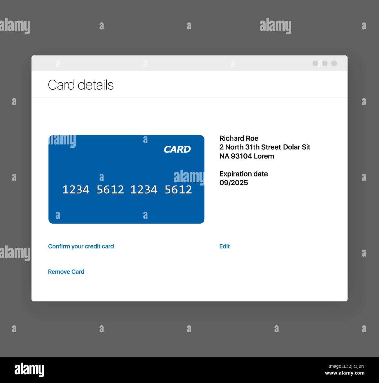 Ajouter une carte bancaire. Concept de mode de paiement. Lier votre compte bancaire écran Ajouter une étape de carte de crédit. Concept de conception d'interface utilisateur de style minimal Illustration de Vecteur