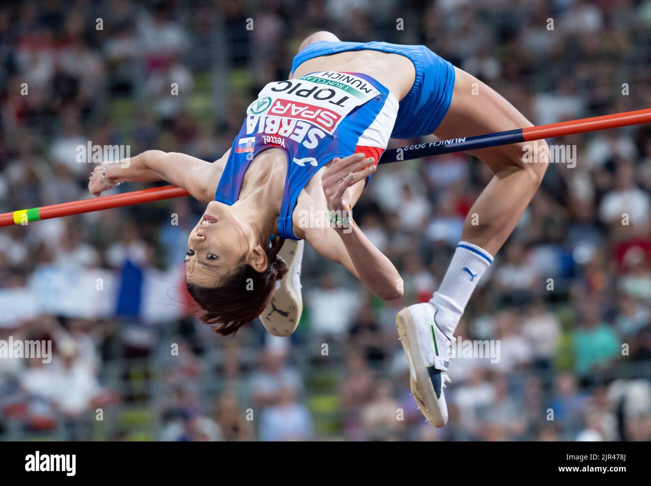 Munich, Allemagne. 21st août 2022. Athlétisme : Championnats d'Europe, Stade olympique, saut en hauteur, femmes, finale. Angelina thème de Serbie en action. Credit: Sven Hoppe/dpa/Alay Live News Banque D'Images