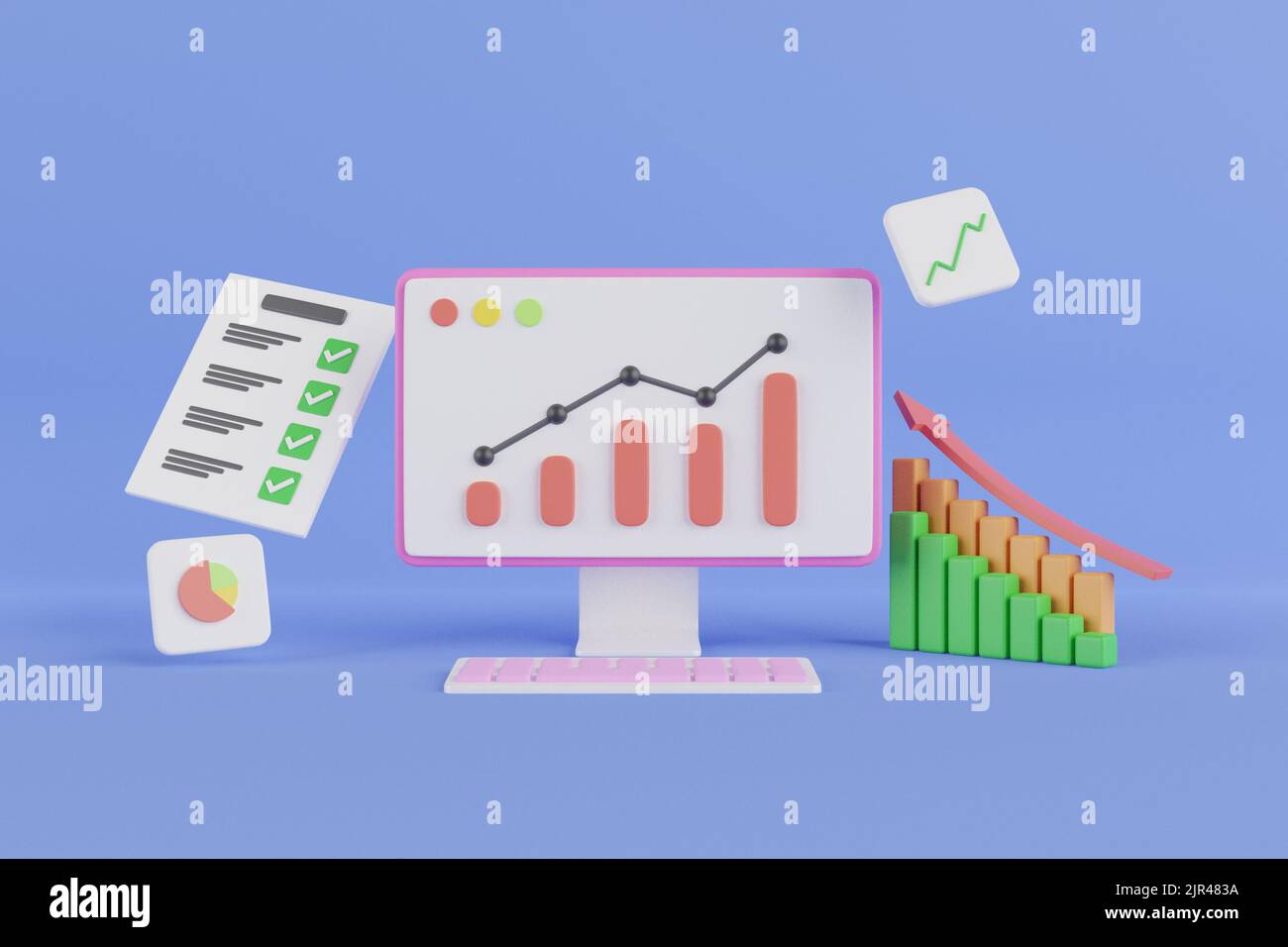 3D graphique commercial avec flèche. Concept de réussite commerciale. 3D illustration des données d'entreprise analyse. Croissance et orientation de l'entreprise.stratégie commerciale, croissance Banque D'Images