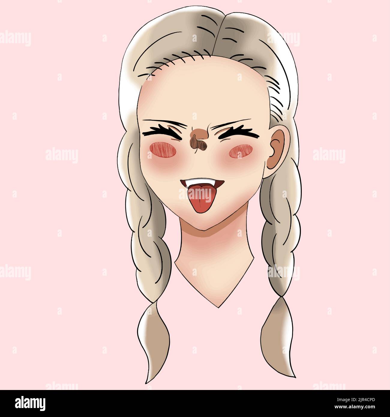 Anime fille avec les cheveux blancs grimaces et montre sa langue Illustration de Vecteur
