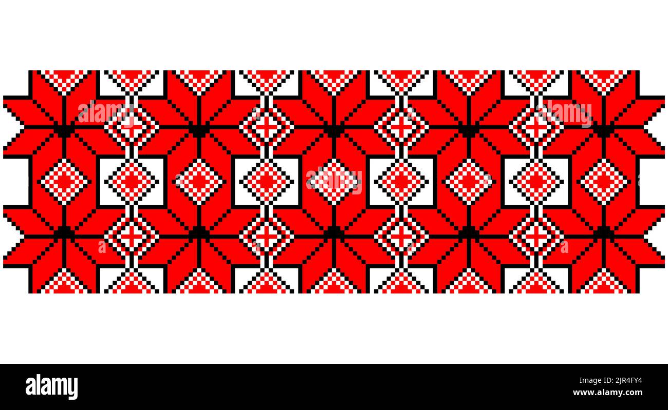 Bien brodée comme le vieux motif ethnique de point de croix fait main Ukraine. Déco serviette ukrainienne, rushnyk appelé, vecteur. Illustration de Vecteur