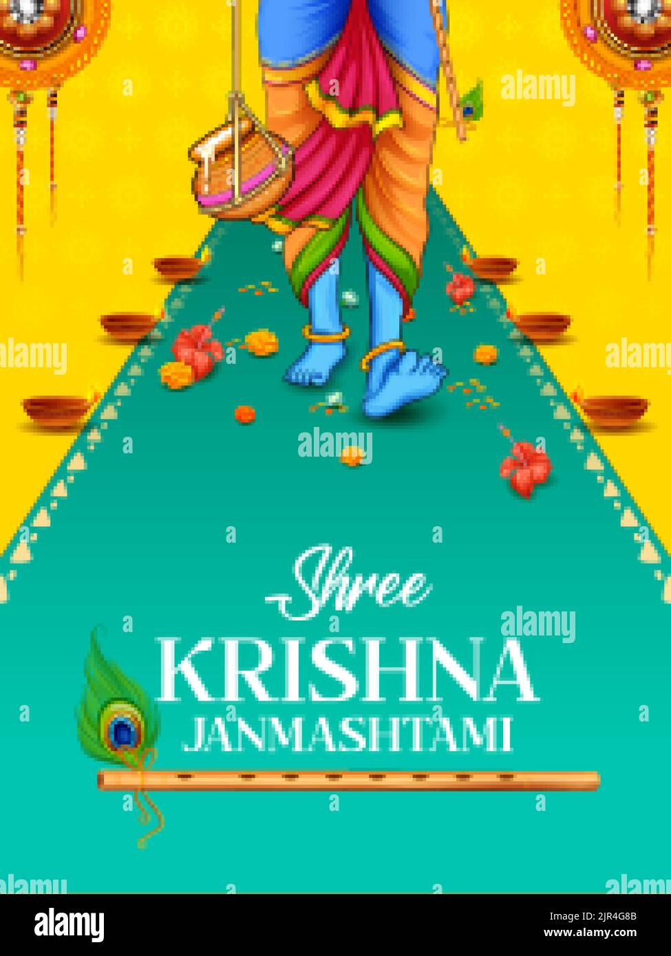 Illustration de Lord Krishna dans le festival Janmashtami heureux de fond de l'Inde Illustration de Vecteur