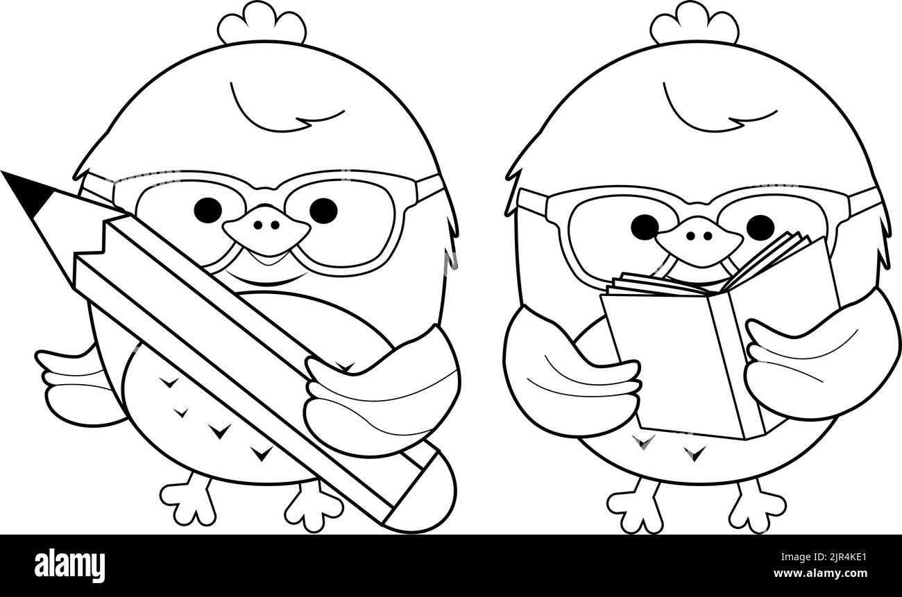 Mignonne chick élèves lisant et écrivant. Page de couleur noire et blanche vectorielle Illustration de Vecteur Mignonne chick élèves lisant et écrivant. Page de couleur noire et blanche vectorielle Illustration de Vecteur