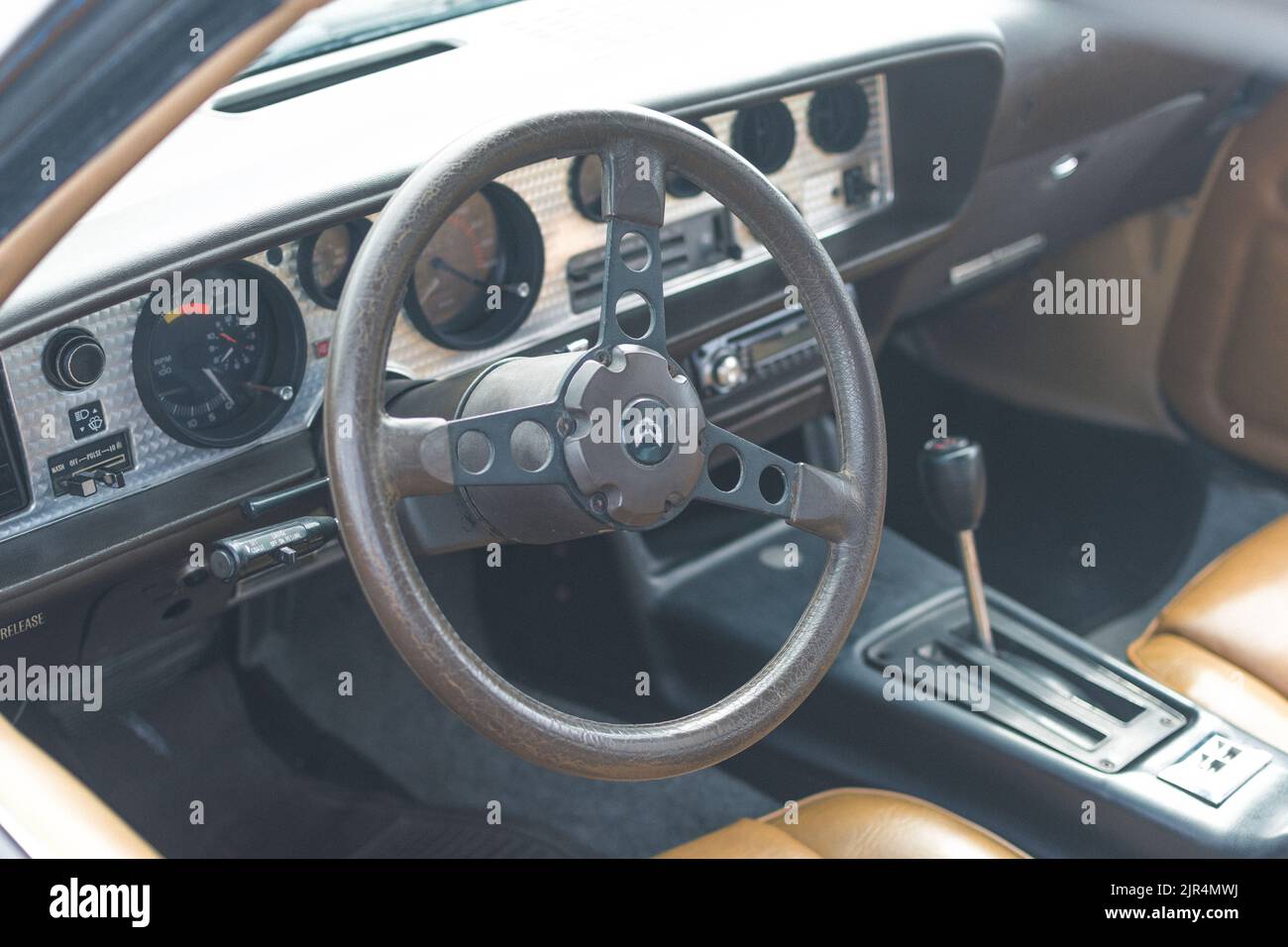 Gros plan sur l'intérieur de la voiture Pontiac Firebird Trans AM Banque D'Images
